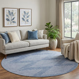 8' Denim Blue And Ivory Geometric Washable Round Rug With UV Protection