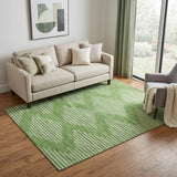 5' X 8' Green And Ivory Geometric Washable Area Rug With UV Protection