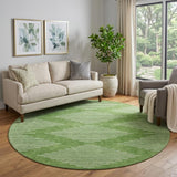 8' Green And Ivory Geometric Washable Round Rug With UV Protection