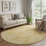 8' Gold And Ivory Geometric Washable Round Rug With UV Protection