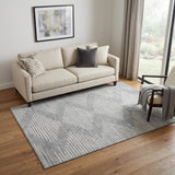 5' X 8' Gray And Ivory Geometric Washable Area Rug With UV Protection