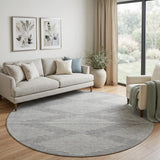 8' Gray And Ivory Geometric Washable Round Rug With UV Protection