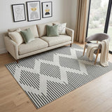 5' X 8' Ivory And Black Geometric Washable Area Rug With UV Protection