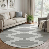8' Ivory And Black Geometric Washable Round Rug With UV Protection