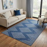 5' X 8' Navy Blue And Ivory Geometric Washable Area Rug With UV Protection