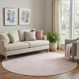 8' Pink And Ivory Geometric Washable Round Rug With UV Protection