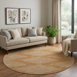 8' Rust And Beige Geometric Washable Round Rug With UV Protection