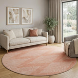 8' Salmon And Ivory Geometric Washable Round Rug With UV Protection