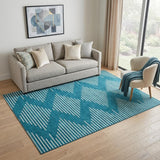 5' X 8' Teal And Ivory Geometric Washable Area Rug With UV Protection