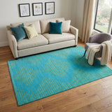 5' X 8' Aqua And Lime Green Geometric Washable Area Rug With UV Protection