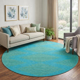 8' Aqua And Lime Green Geometric Washable Round Rug With UV Protection