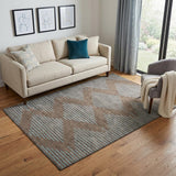 5' X 8' Brown And Sky Blue Geometric Washable Area Rug With UV Protection