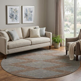 8' Brown And Sky Blue Geometric Washable Round Rug With UV Protection