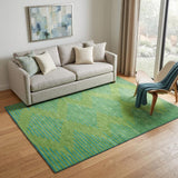 5' X 8' Green And Teal Geometric Washable Area Rug With UV Protection