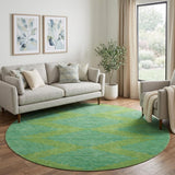 8' Green And Teal Geometric Washable Round Rug With UV Protection