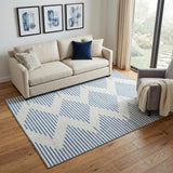 5' X 8' Ivory And Navy Blue Geometric Washable Area Rug With UV Protection