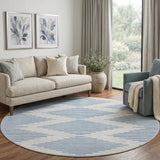 8' Ivory And Navy Blue Geometric Washable Round Rug With UV Protection