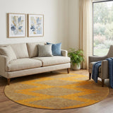 8' Orange And Navy Blue Geometric Washable Round Rug With UV Protection