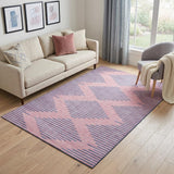 5' X 8' Pink And Navy Blue Geometric Washable Area Rug With UV Protection