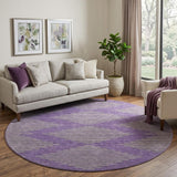 8' Purple And Lime Green Geometric Washable Round Rug With UV Protection