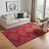 5' X 8' Red And Gray Geometric Washable Area Rug With UV Protection