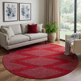 8' Red And Gray Geometric Washable Round Rug With UV Protection