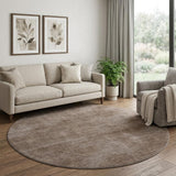 8' Brown And Taupe Abstract Washable Round Rug With UV Protection