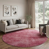8' Burgundy And Blush Abstract Washable Round Rug With UV Protection