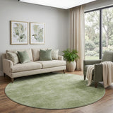 8' Green And Ivory Abstract Washable Round Rug With UV Protection