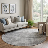 8' Gray And Silver Abstract Washable Round Rug With UV Protection