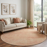 8' Peach And Salmon Abstract Washable Round Rug With UV Protection