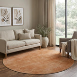 8' Rust And Copper Abstract Washable Round Rug With UV Protection