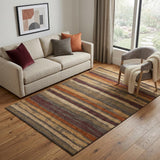 5' X 8' Chocolate Gold And Burgundy Striped Washable Area Rug With UV Protection