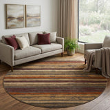 8' Chocolate Gold And Burgundy Striped Washable Round Rug With UV Protection