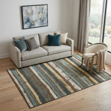 5' X 8' Brown Gold And Ivory Striped Washable Area Rug With UV Protection