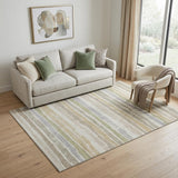 5' X 8' Ivory Beige And Taupe Striped Washable Area Rug With UV Protection