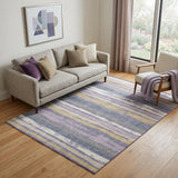 5' X 8' Purple Gold And Ivory Striped Washable Area Rug With UV Protection