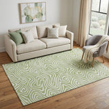 5' X 8' Artichoke Green And Ivory Abstract Washable Area Rug With UV Protection