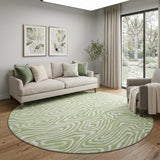 8' Artichoke Green And Ivory Abstract Washable Round Rug With UV Protection