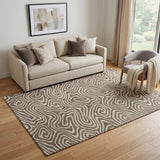 5' X 8' Brown And Beige Abstract Washable Area Rug With UV Protection