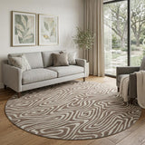8' Brown And Beige Abstract Washable Round Rug With UV Protection
