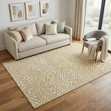 5' X 8' Gold And Ivory Abstract Washable Area Rug With UV Protection