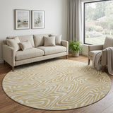 8' Gold And Ivory Abstract Washable Round Rug With UV Protection