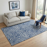 5' X 8' Navy Blue And Ivory Abstract Washable Area Rug With UV Protection