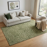 5' X 8' Olive Green And Beige Abstract Washable Area Rug With UV Protection