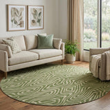 8' Olive Green And Beige Abstract Washable Round Rug With UV Protection