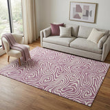 5' X 8' Plum And Ivory Abstract Washable Area Rug With UV Protection