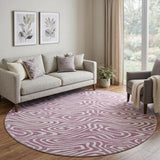 8' Plum And Ivory Abstract Washable Round Rug With UV Protection