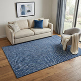 5' X 8' Navy Blue Ivory And Gray Polka Dot Washable Area Rug With UV Protection