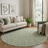 8' Sage Ivory And Taupe Polka Dot Washable Round Rug With UV Protection